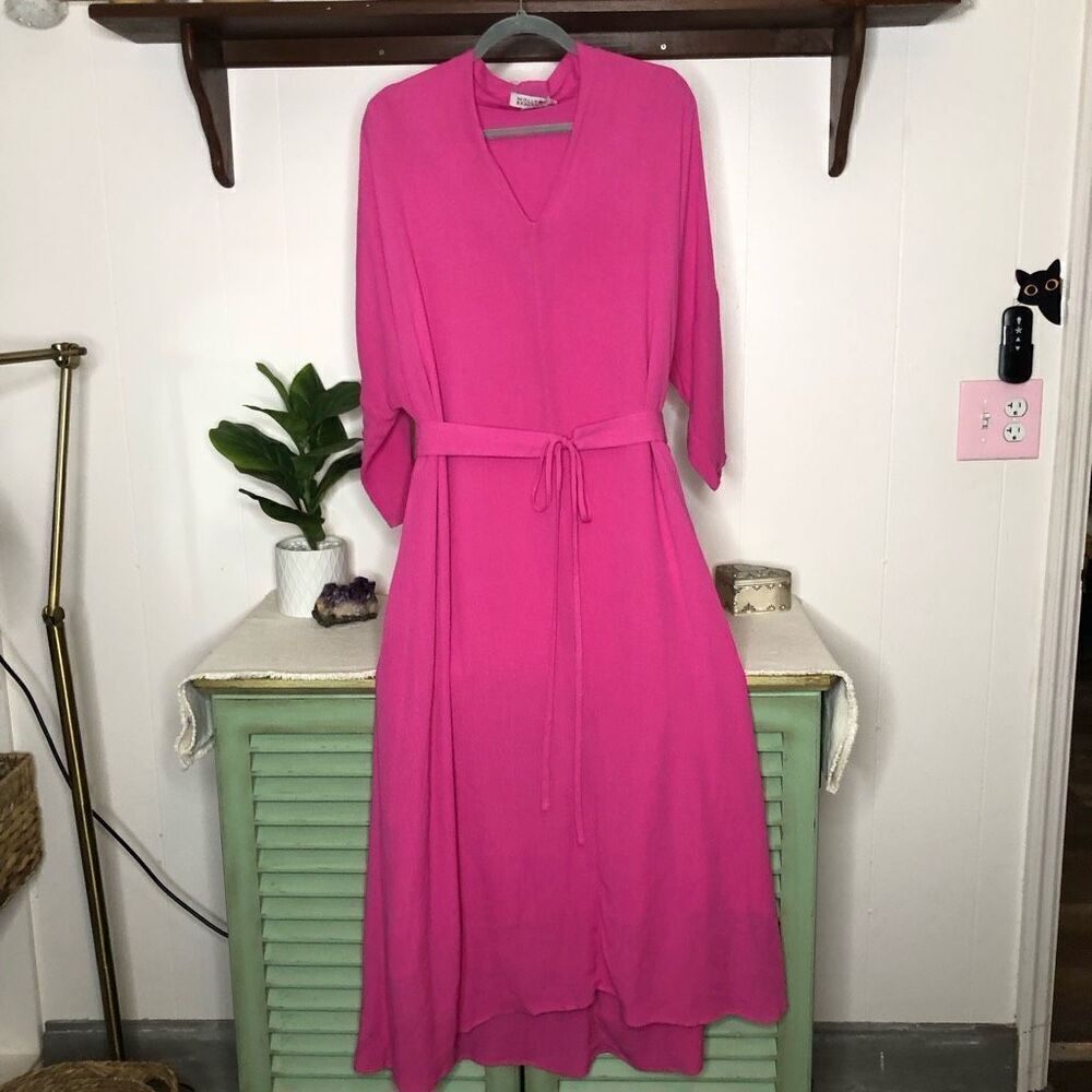 Molly Bracken Womens Solid Maxi Pullover Belted Dress Pink Size Medium